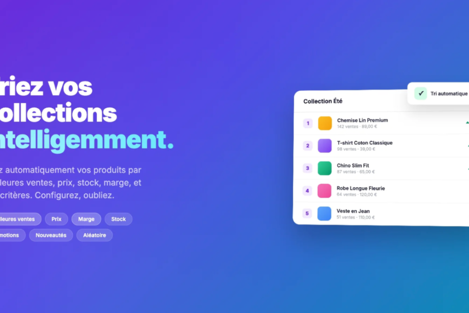 Interface de tri automatique de collections produits e-commerce