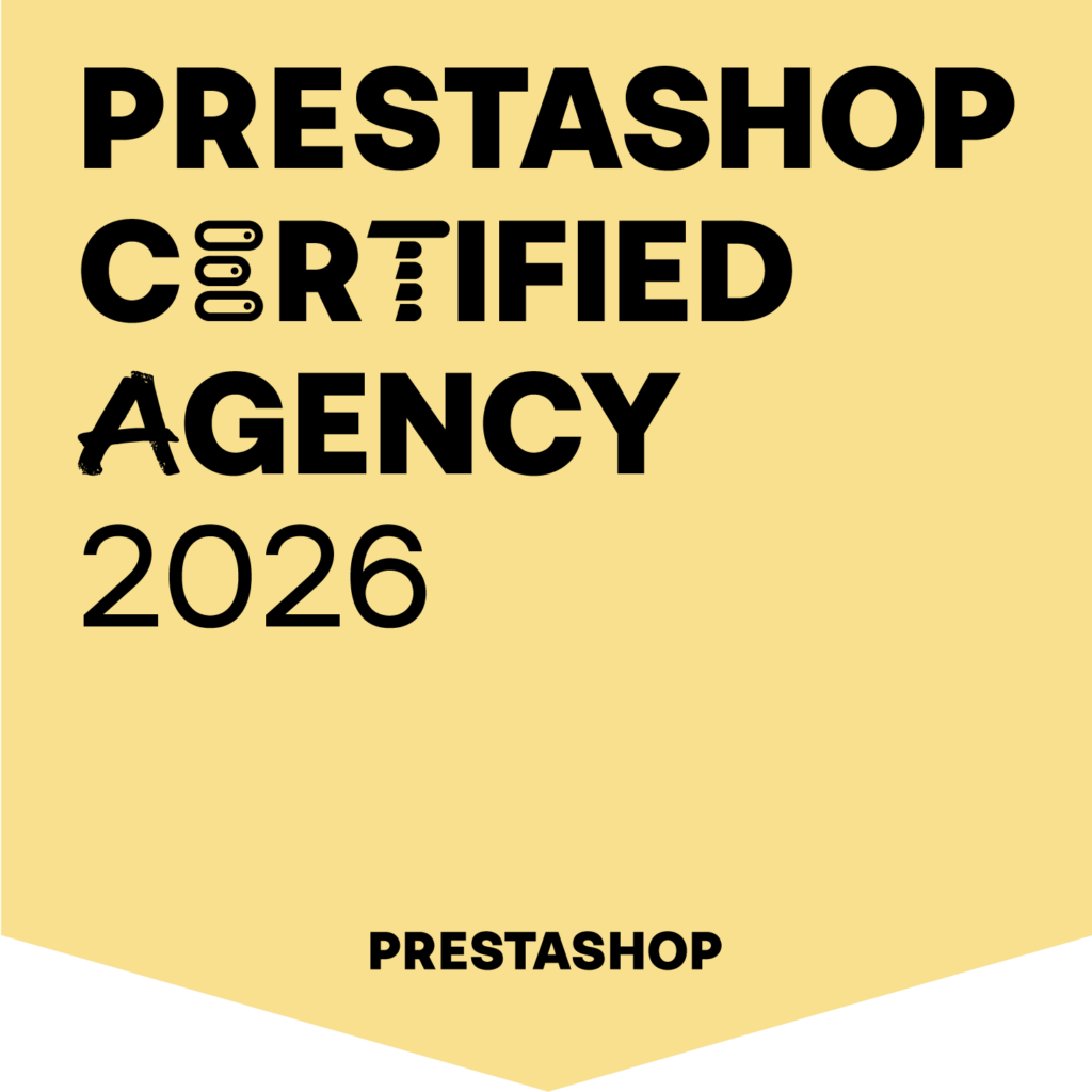 Badge officiel PrestaShop Certified Agency 2026 de MDWeb, votre agence PrestaShop Lille